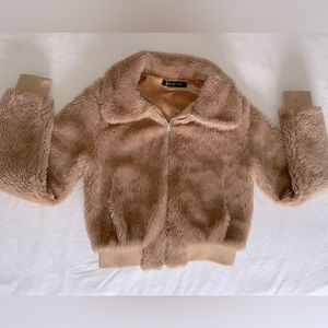 White fox boutique tan Teddy crop jacket